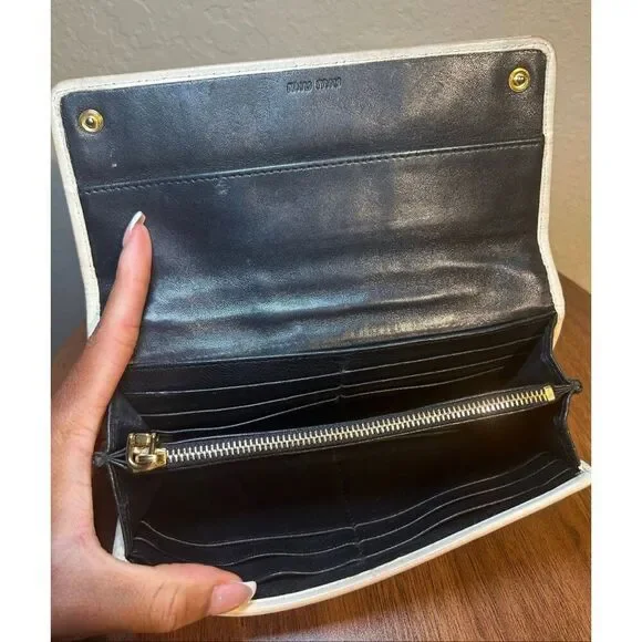 Miu Miu Leather Long Wallet Deep Navy Gold Grommet Studded Edgy Biker Alt Grunge - Picture 8 of 8